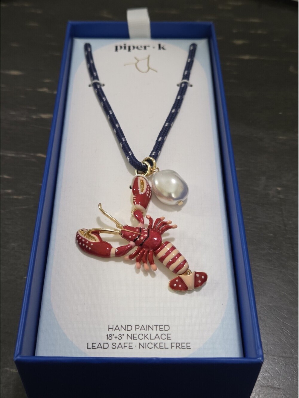 Piper K Hand Painted Lobster Necklace Red Nautical Statement 18"+3" NWT
